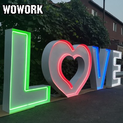 WOWORK factory custom 2020 RGB Neon letters of Large Marquee neon LOVE letter lighting for wedding props