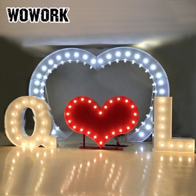 WOWORK LED metal frame hearted shape archway decorative lamp metal lights for wedding props