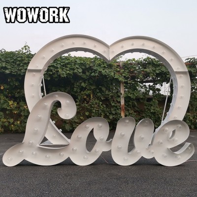 WOWORK 2.4m metal heart shape luminous led lighting elegant wedding arch for events backdrop decoration