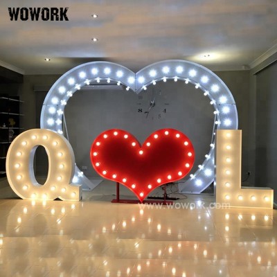 WOWORK metal white huge illuminated wedding hearts shaped arches lights for wedding party stage decoration