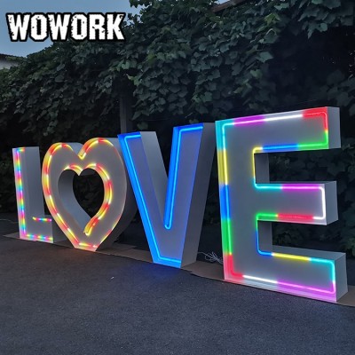 2020 WOWORK new neon letter lights of metal framed neon love alphabet light for outdoor light up neon letters